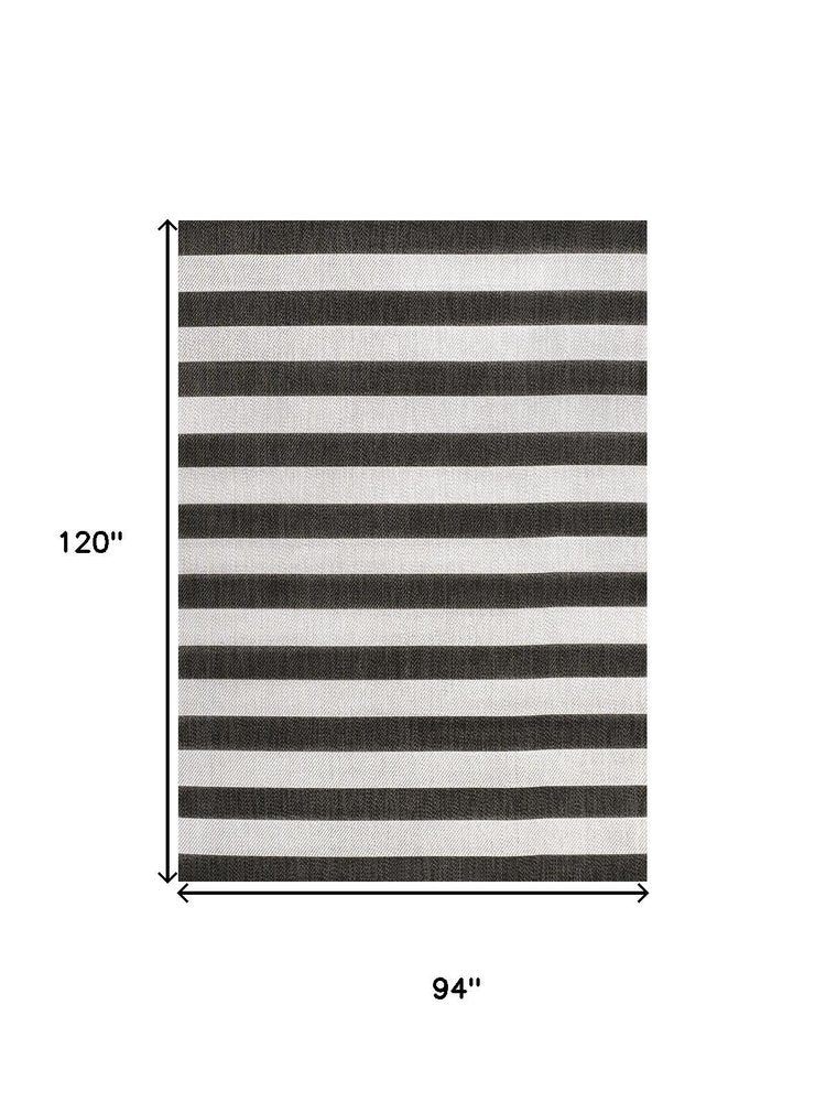 8' X 10' Black And Cream Striped Indoor Outdoor Area Rug — view 2