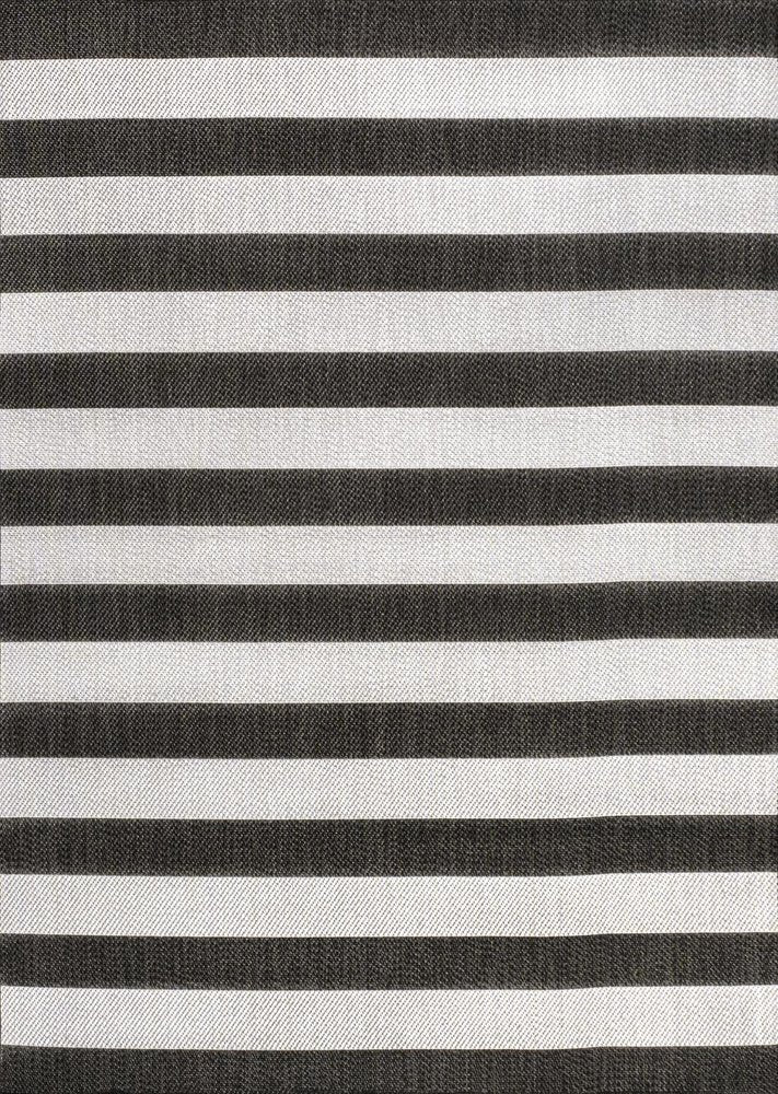 8' X 10' Black And Cream Striped Indoor Outdoor Area Rug HomeRoots