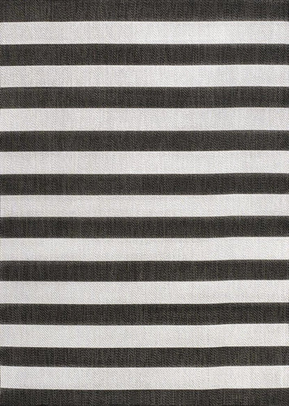 8' X 10' Black And Cream Striped Indoor Outdoor Area Rug HomeRoots