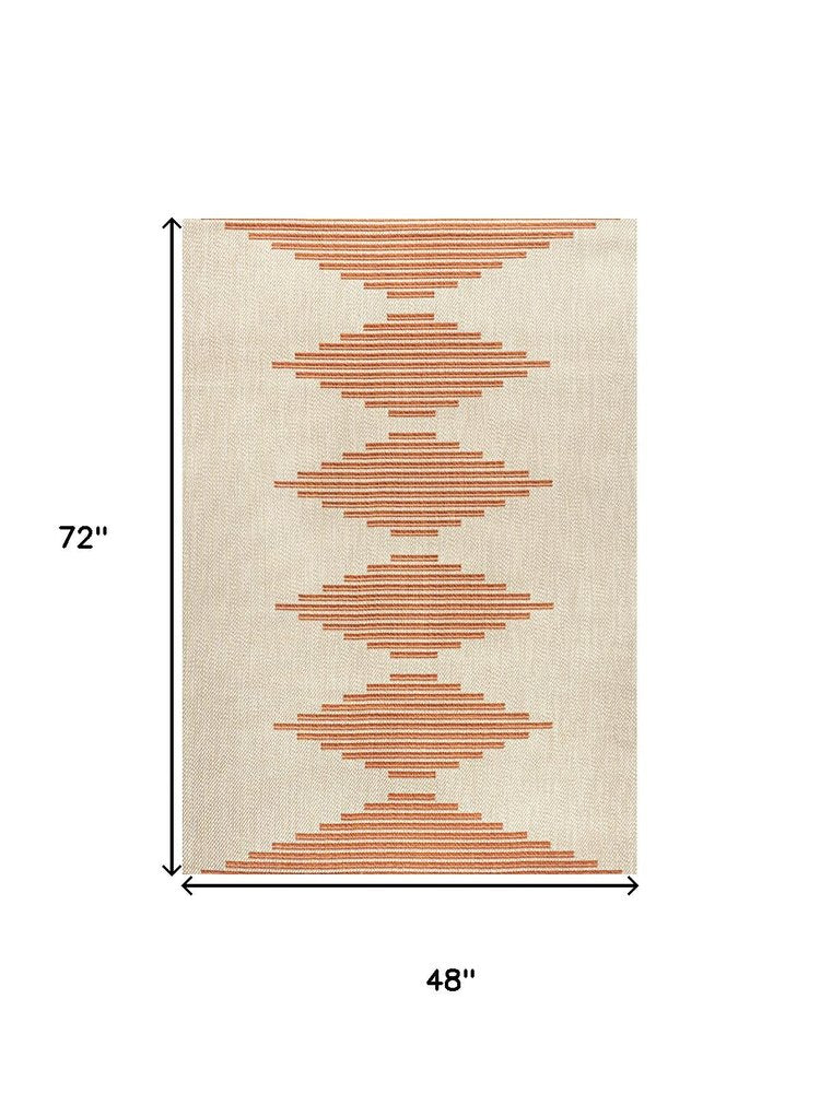 4' X 6' Beige And Orange Abstract Indoor Outdoor Area Rug HomeRoots