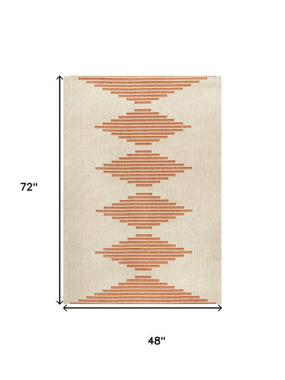 4' X 6' Beige And Orange Abstract Indoor Outdoor Area Rug HomeRoots