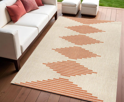 4' X 6' Beige And Orange Abstract Indoor Outdoor Area Rug HomeRoots