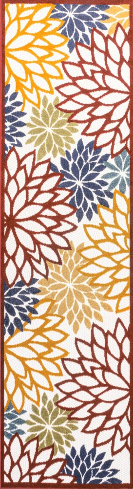 8' Cream Red And Blue Medallion Indoor Outdoor Runner Rug HomeRoots