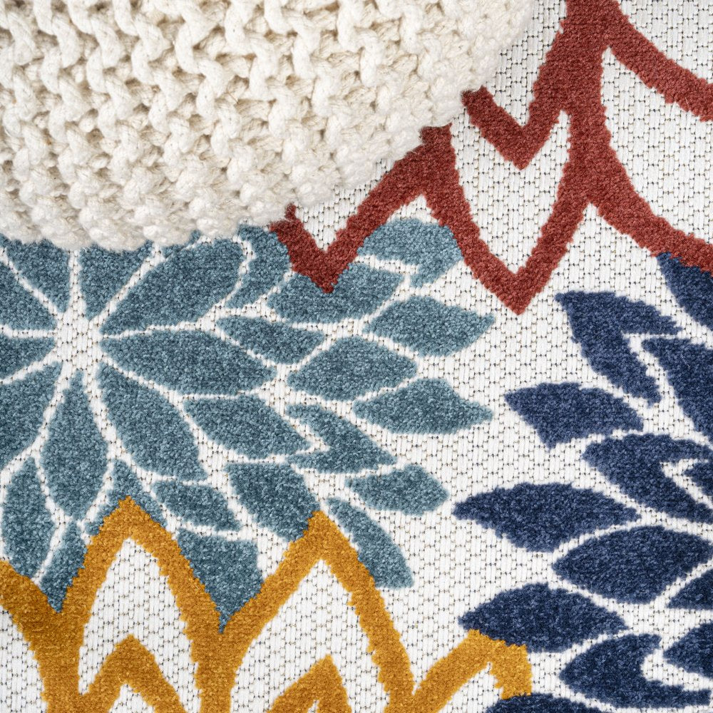 8' Cream Red And Blue Medallion Indoor Outdoor Runner Rug HomeRoots