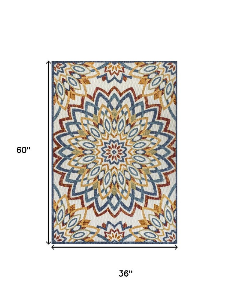 3' X 5' Red Blue And Yellow Medallion Indoor Outdoor Area Rug HomeRoots