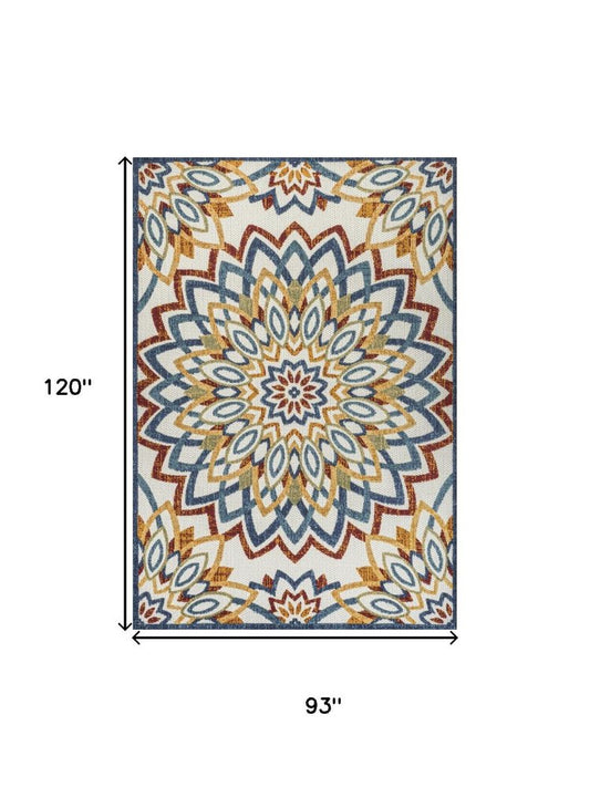 8' X 10' Red Blue And Yellow Medallion Indoor Outdoor Area Rug