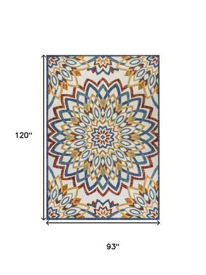 8' X 10' Red Blue And Yellow Medallion Indoor Outdoor Area Rug HomeRoots