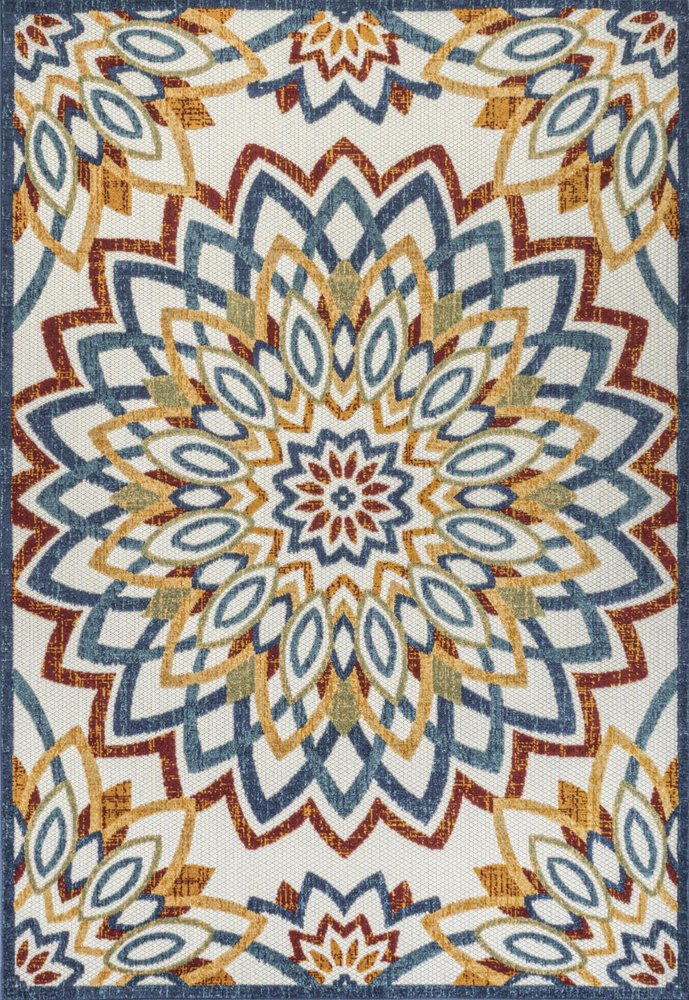 8' X 10' Red Blue And Yellow Medallion Indoor Outdoor Area Rug — view 1