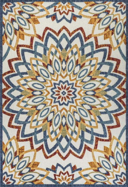 8' X 10' Red Blue And Yellow Medallion Indoor Outdoor Area Rug