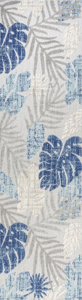 8' Light Gray And Navy Blue Floral Indoor Outdoor Runner Rug HomeRoots