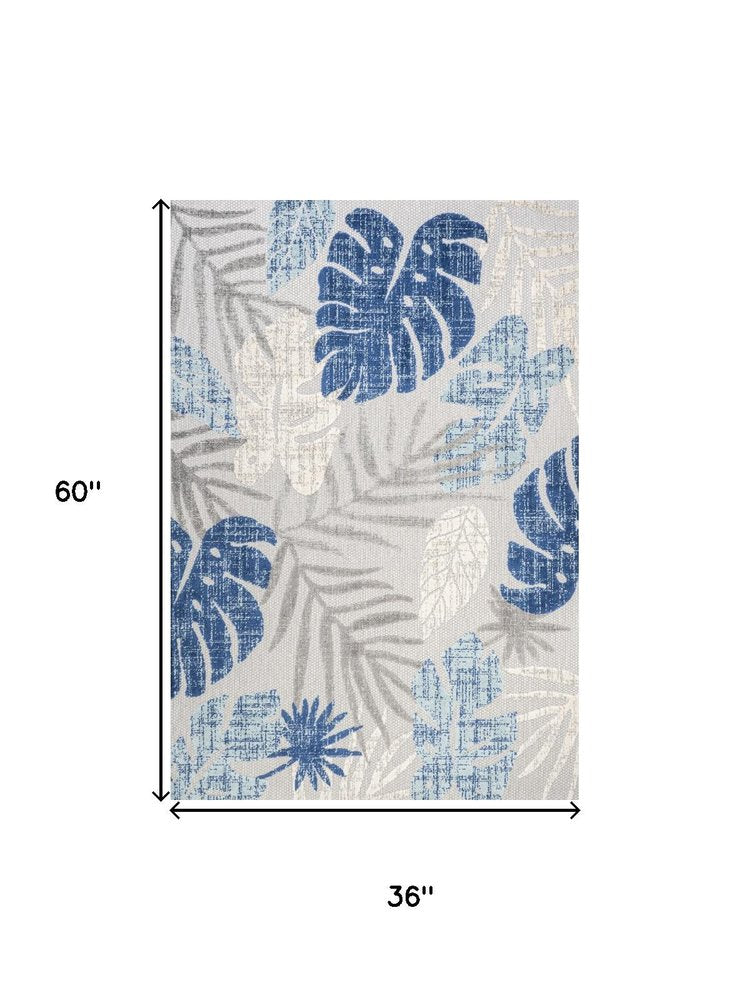 3' X 5' Light Gray And Navy Blue Floral Indoor Outdoor Area Rug HomeRoots