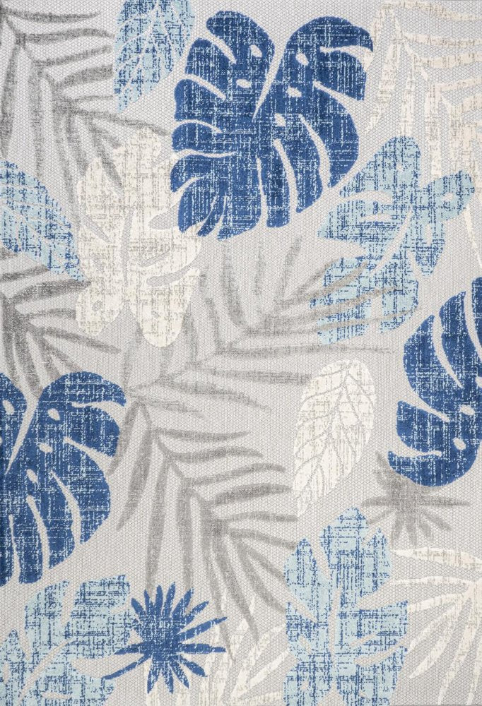 4' X 6' Light Gray And Navy Blue Floral Indoor Outdoor Area Rug — view 1
