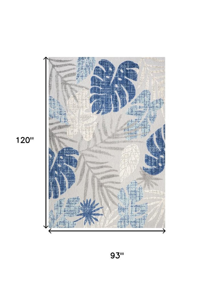 8' X 10' Light Gray And Navy Blue Floral Indoor Outdoor Area Rug — view 2