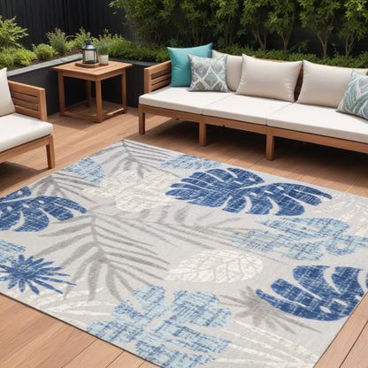 8' X 10' Light Gray And Navy Blue Floral Indoor Outdoor Area Rug HomeRoots