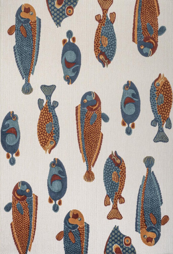 4' X 6' Navy Blue Orange And Cream Animal Print Indoor Outdoor Area Rug — view 1