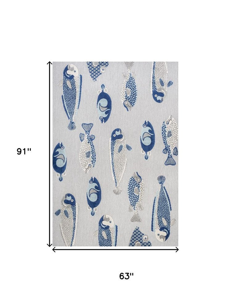 5' X 8' Gray And Navy Blue Animal Print Indoor Outdoor Area Rug HomeRoots