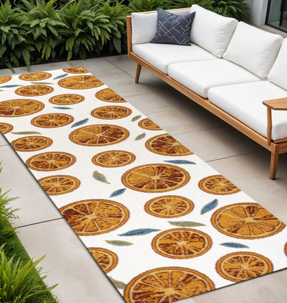 8' Orange And Cream Polka Dot Indoor Outdoor Runner Rug HomeRoots