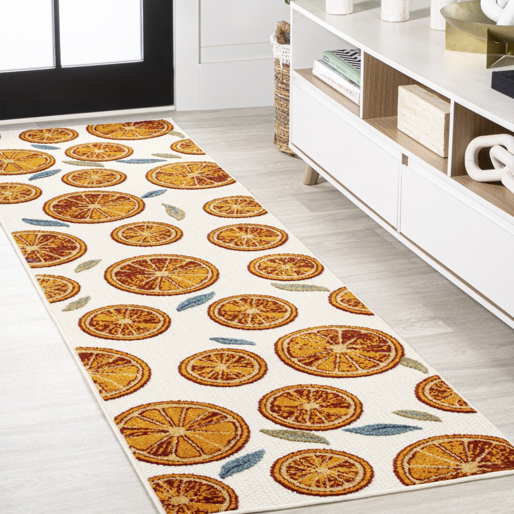 8' Orange And Cream Polka Dot Indoor Outdoor Runner Rug HomeRoots