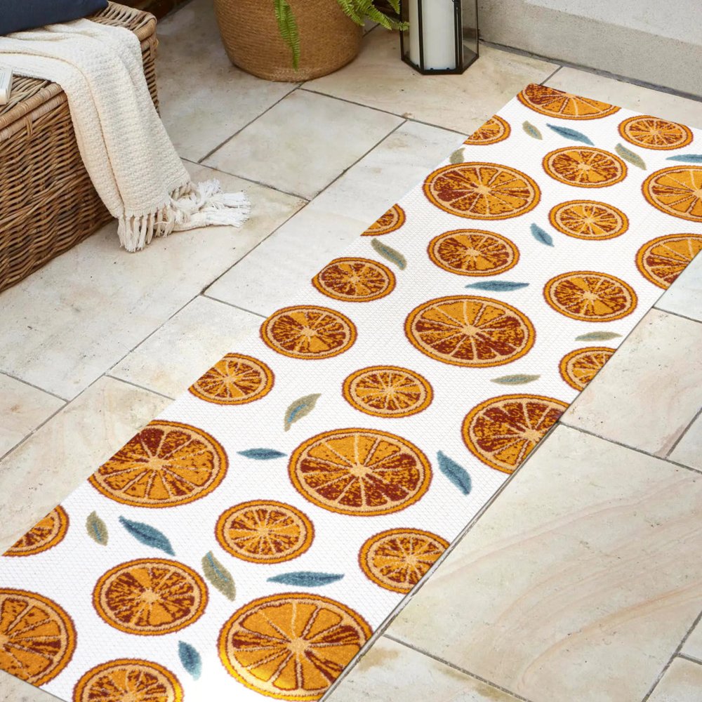 8' Orange And Cream Polka Dot Indoor Outdoor Runner Rug HomeRoots