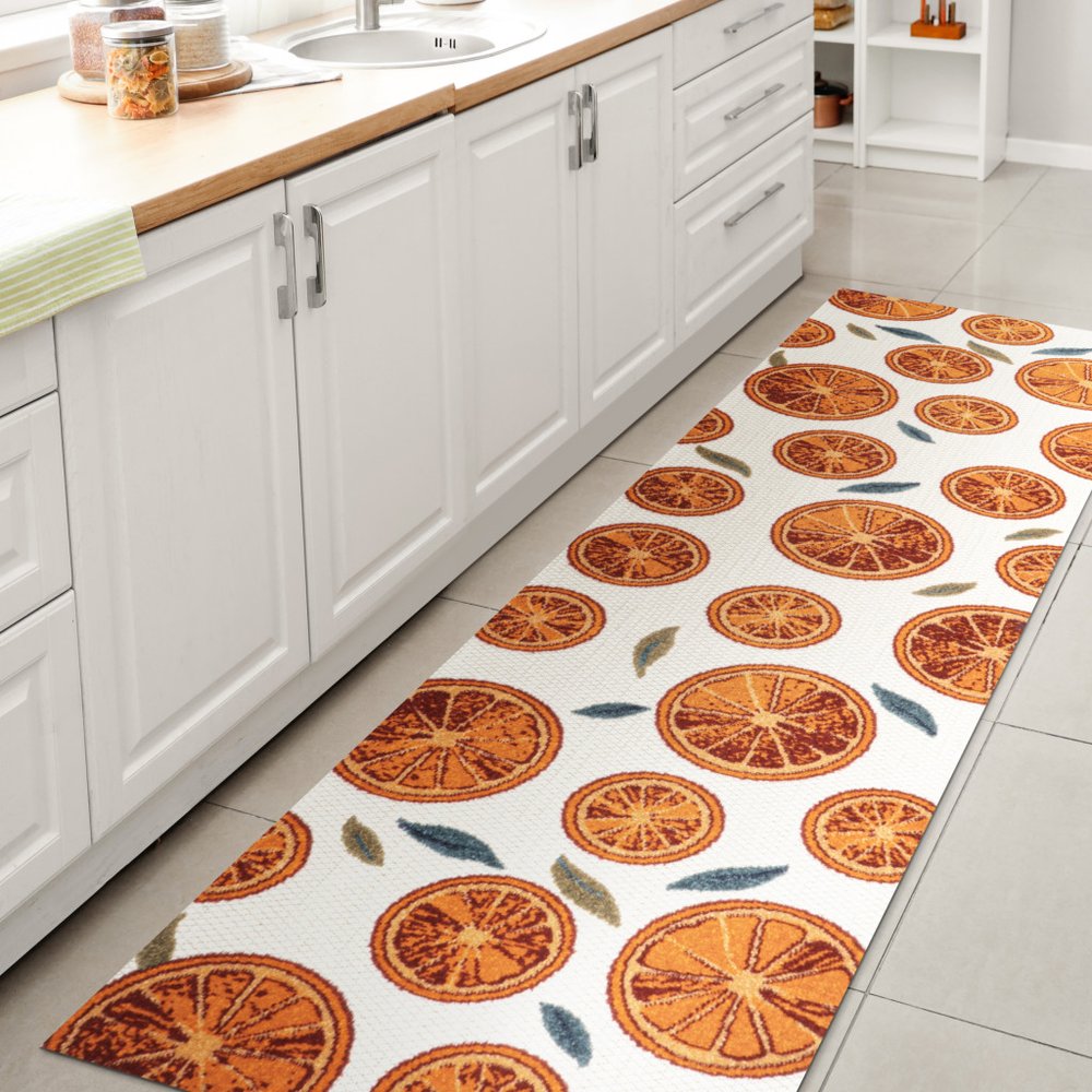 8' Orange And Cream Polka Dot Indoor Outdoor Runner Rug — view 7