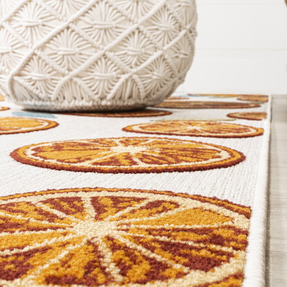 8' Orange And Cream Polka Dot Indoor Outdoor Runner Rug HomeRoots
