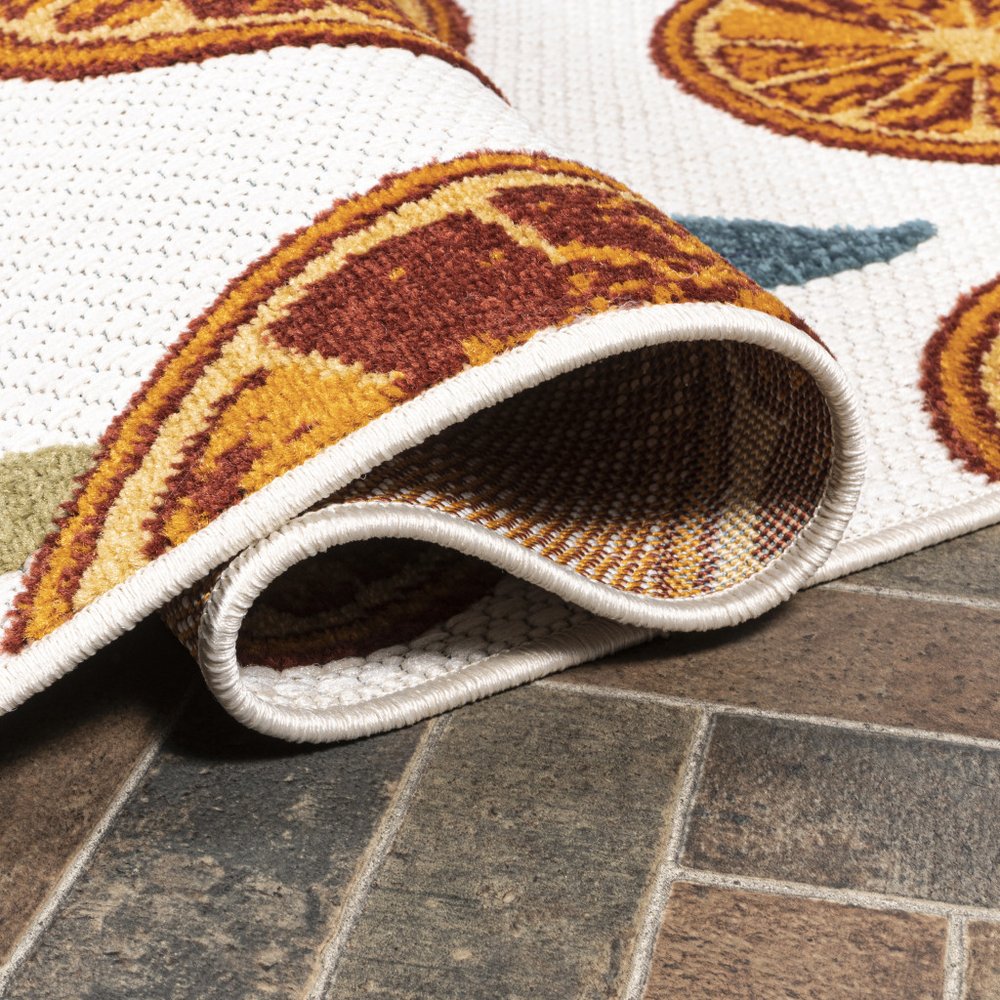 8' Orange And Cream Polka Dot Indoor Outdoor Runner Rug — view 12
