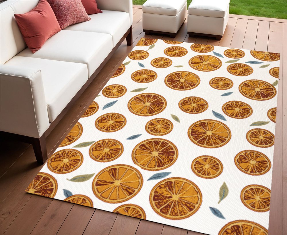 4' X 6' Orange And Cream Polka Dot Indoor Outdoor Area Rug HomeRoots