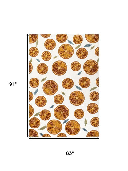 5' X 8' Orange And Cream Polka Dot Indoor Outdoor Area Rug HomeRoots