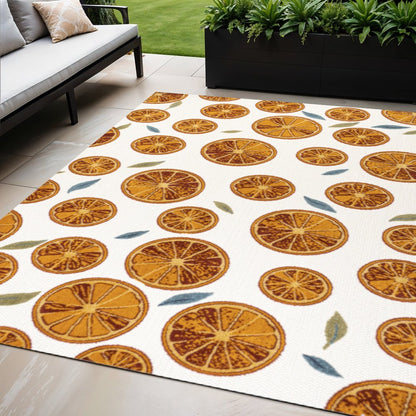5' X 8' Orange And Cream Polka Dot Indoor Outdoor Area Rug HomeRoots