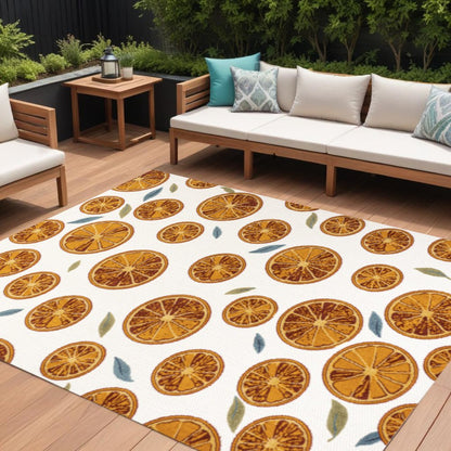 8' X 10' Orange And Cream Polka Dot Indoor Outdoor Area Rug HomeRoots