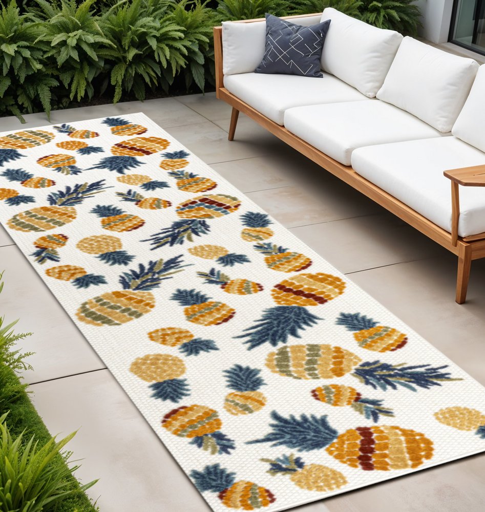 8' Orange And Navy Blue Polka Dot Indoor Outdoor Runner Rug HomeRoots