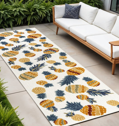 8' Orange And Navy Blue Polka Dot Indoor Outdoor Runner Rug HomeRoots