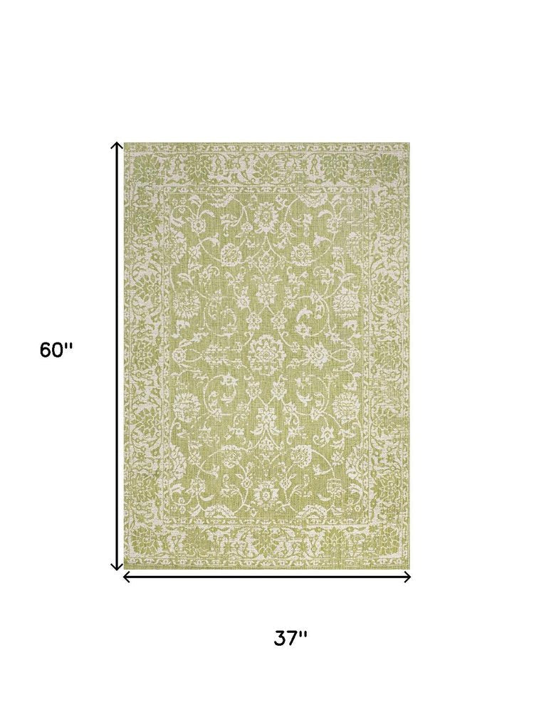 3' X 5' Green And Cream Medallion Indoor Outdoor Area Rug HomeRoots