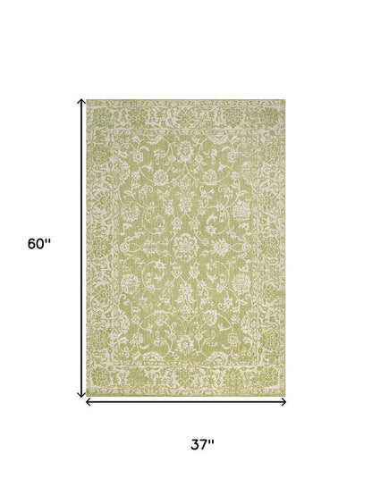 3' X 5' Green And Cream Medallion Indoor Outdoor Area Rug HomeRoots