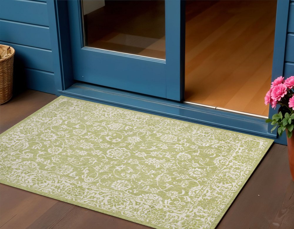 3' X 5' Green And Cream Medallion Indoor Outdoor Area Rug HomeRoots