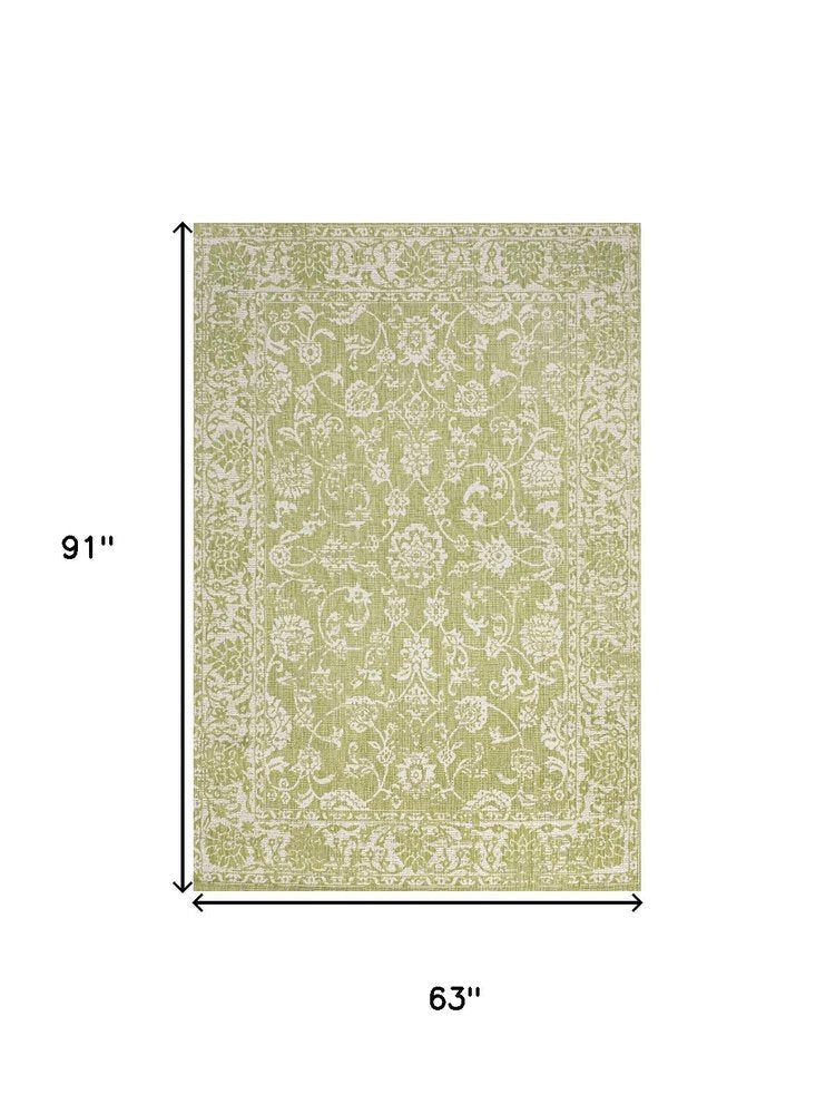 5' X 8' Green And Cream Medallion Indoor Outdoor Area Rug HomeRoots