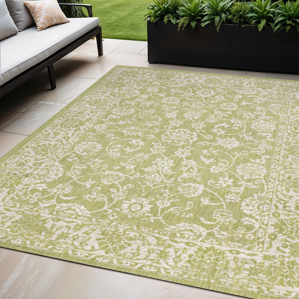 5' X 8' Green And Cream Medallion Indoor Outdoor Area Rug HomeRoots