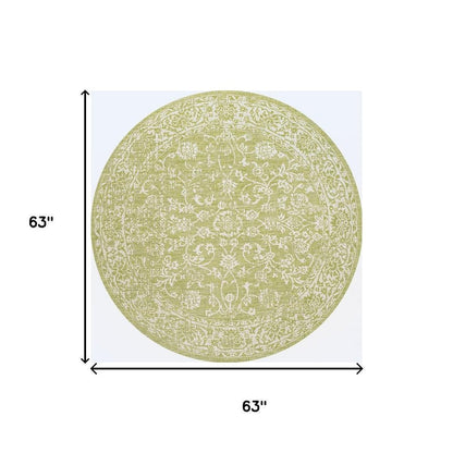 5' Green And Cream Round Medallion Indoor Outdoor Area Rug HomeRoots