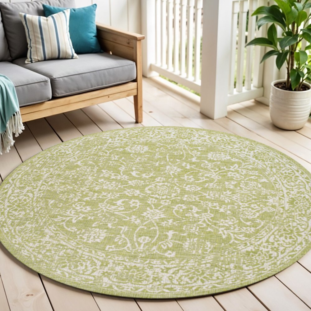 5' Green And Cream Round Medallion Indoor Outdoor Area Rug HomeRoots