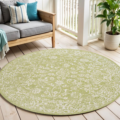 5' Green And Cream Round Medallion Indoor Outdoor Area Rug HomeRoots