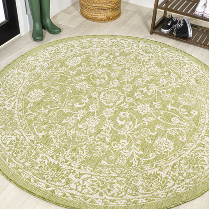 5' Green And Cream Round Medallion Indoor Outdoor Area Rug HomeRoots