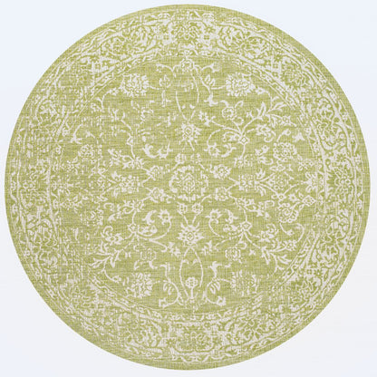 5' Green And Cream Round Medallion Indoor Outdoor Area Rug HomeRoots