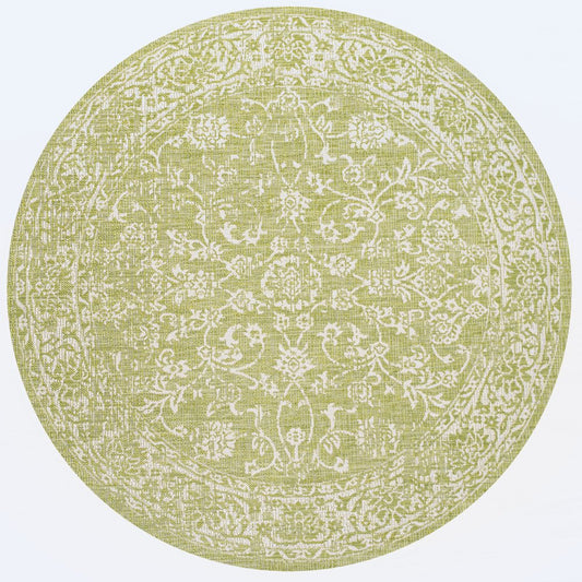 5' Green And Cream Round Medallion Indoor Outdoor Area Rug HomeRoots