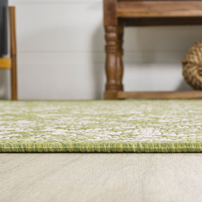 5' Green And Cream Round Medallion Indoor Outdoor Area Rug HomeRoots