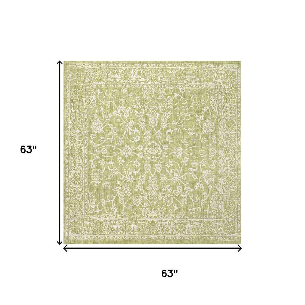 5' Green And Cream Square Medallion Indoor Outdoor Area Rug HomeRoots