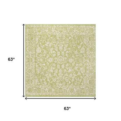 5' Green And Cream Square Medallion Indoor Outdoor Area Rug HomeRoots