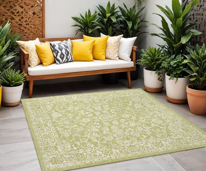 5' Green And Cream Square Medallion Indoor Outdoor Area Rug HomeRoots