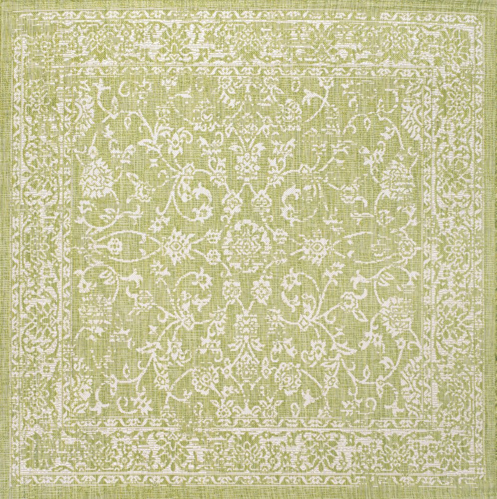 5' Green And Cream Square Medallion Indoor Outdoor Area Rug HomeRoots