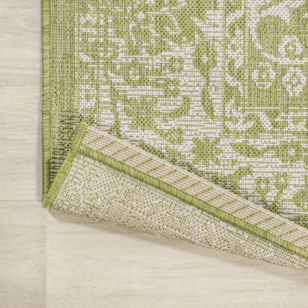 5' Green And Cream Square Medallion Indoor Outdoor Area Rug HomeRoots