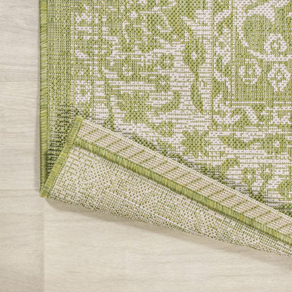 5' Green And Cream Square Medallion Indoor Outdoor Area Rug HomeRoots